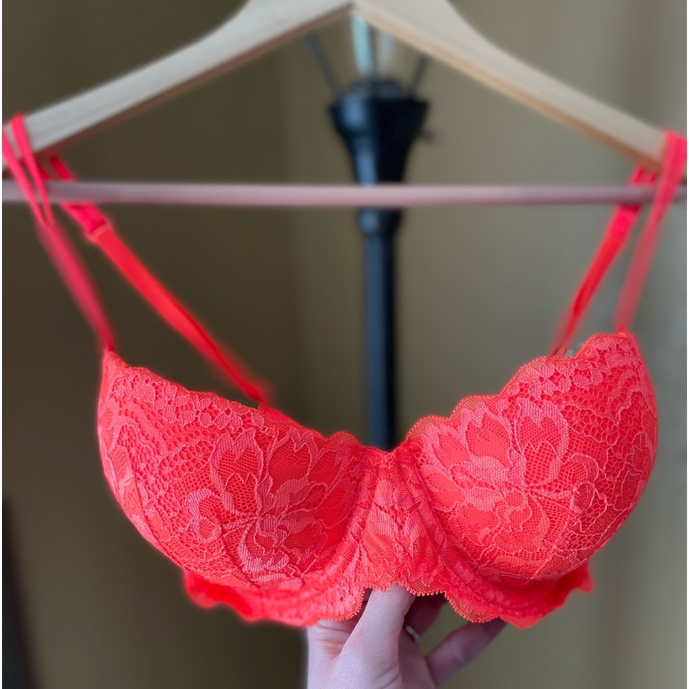PINK Victoria’s Secret Date Lace Push-Up Bra Bright Orange 34D